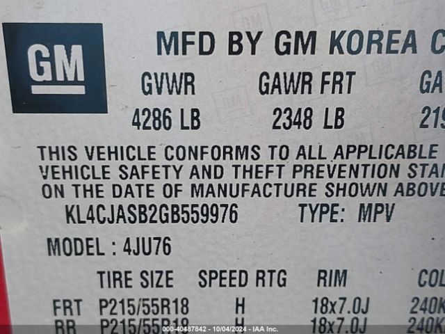 KL4CJASB2GB559976 Buick Encore