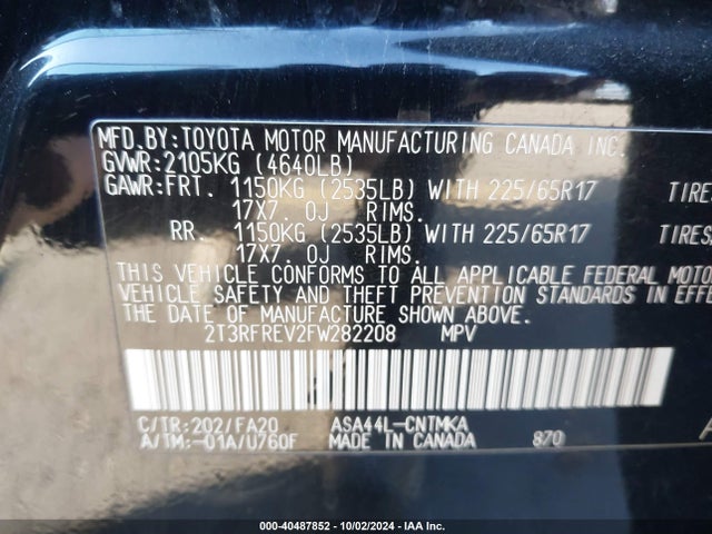 Toyota Rav4 Xle 2015 2T3RFREV2FW282208 Image 9