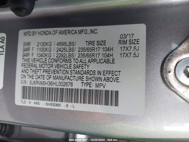 Honda CR-V LX 2017 5J6RW5H36HL002678 Image 9