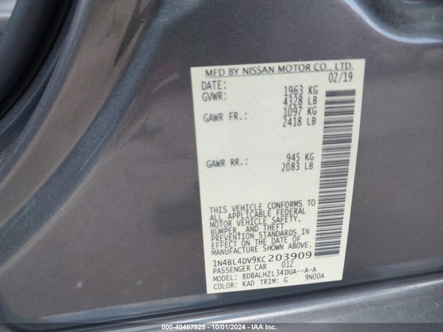 Nissan Altima 2.5 Sv 2019 1N4BL4DV9KC203909 Image 9