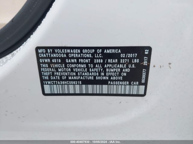 1VWCT7A36HC056215 Volkswagen Passat 1.8t Sel Premium
