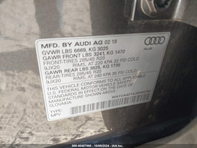 WA1VAAF74JD034184 Audi Q7 3.0t Premium