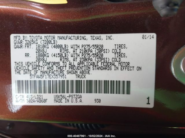 5TFAW5F17EX357951 Toyota Tundra 1794 5.7l V8