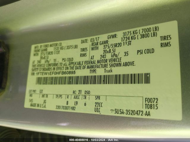 1FTEW1EF0HFB60895 Ford F-150 Xl