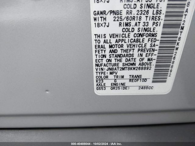 JN8AT2MT8KW268892 Nissan ROGUE SV