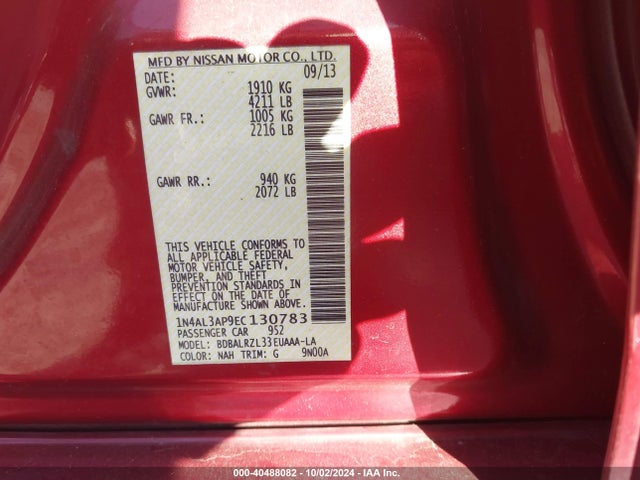 Nissan Altima 2.5 S 2014 1N4AL3AP9EC130783 Image 9