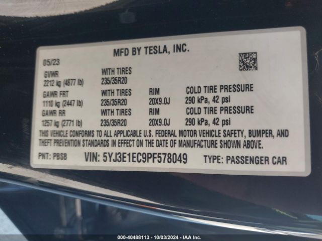 5YJ3E1EC9PF578049 Tesla Model 3 Performance Dual Motor All-wheel Drive