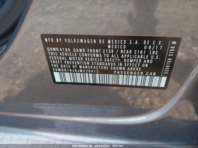 3VWDB7AJ6JM220413 Volkswagen Jetta 1.4t Se/1.4t Wolfsburg Edition