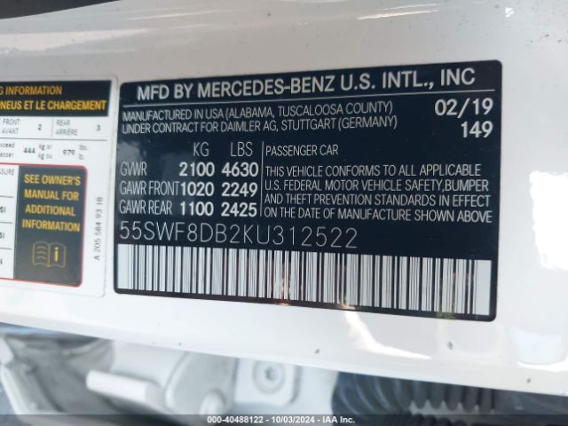 55SWF8DB2KU312522 Mercedes-Benz C 300