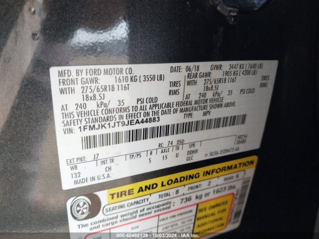 1FMJK1JT9JEA44883 Ford Expedition Max Xlt