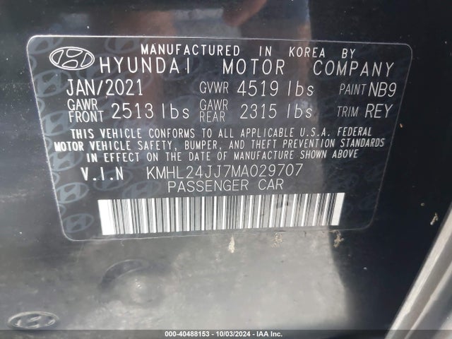 Hyundai Sonata Blue 2021 KMHL24JJ7MA029707 Image 9