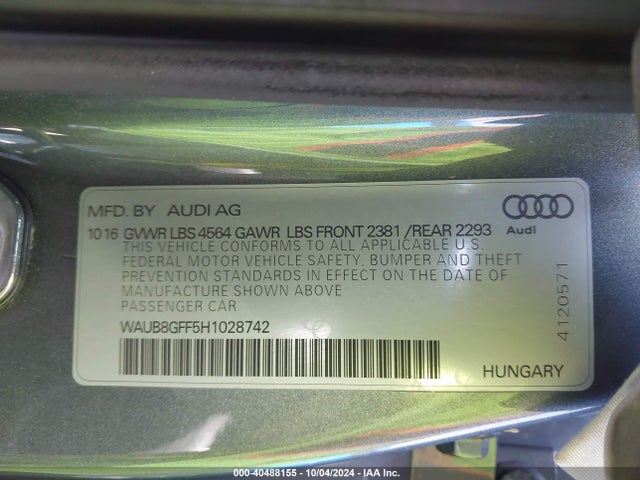 WAUB8GFF5H1028742 Audi A3 2.0t Premium