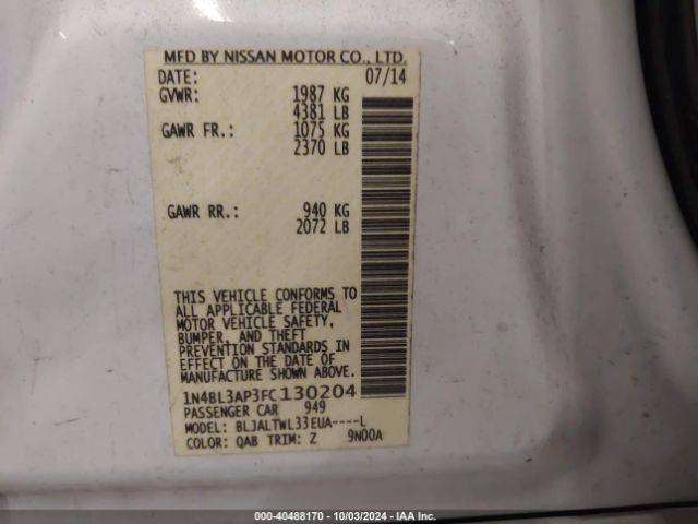 1N4BL3AP3FC130204 Nissan Altima 3.5 Sl