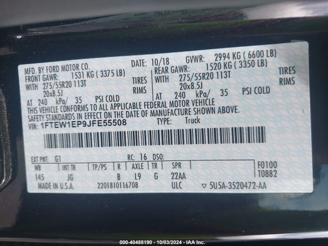 Ford F-150 Xl 2018 1FTEW1EP9JFE55508 Image 9