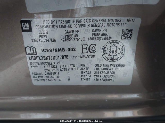 LRBFX3SX7JD017078 Buick Envision Premium I
