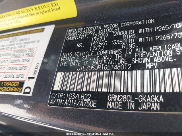 Toyota 4runner Sr5 Premium 2016 JTEZU5JR1G5148012 Image 9