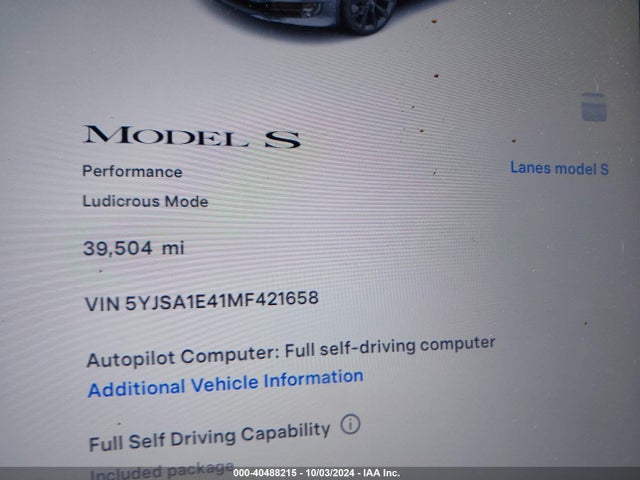 2021 TESLA MODEL S 5YJSA1E41MF421658 Photo 6