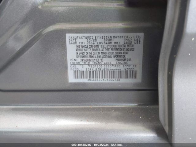 3N1AB8BVXLY306738 Nissan Sentra S Xtronic Cvt