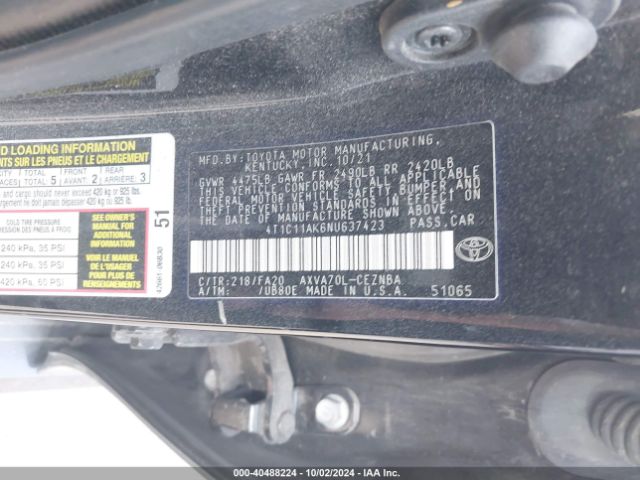 4T1C11AK6NU637423 Toyota CAMRY LE