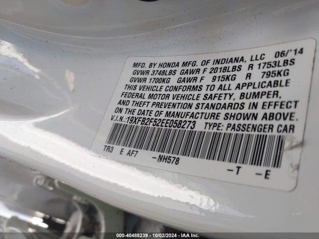 Honda Civic Lx 2014 19XFB2F52EE058273 Image 9