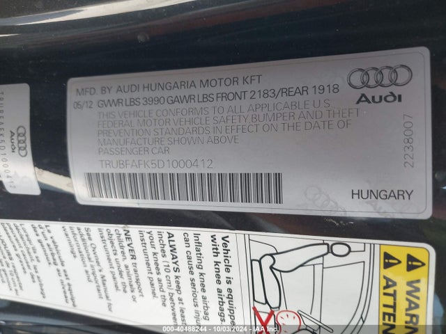 2013 AUDI TT TRUBFAFK5D1000412 Photo 8