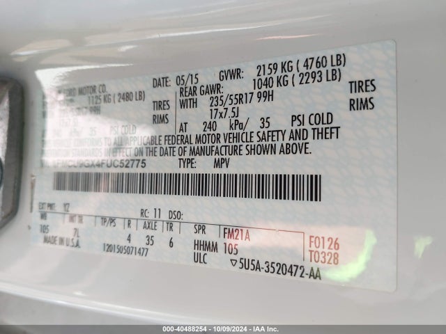 1FMCU9GX4FUC52775 Ford ESCAPE SE