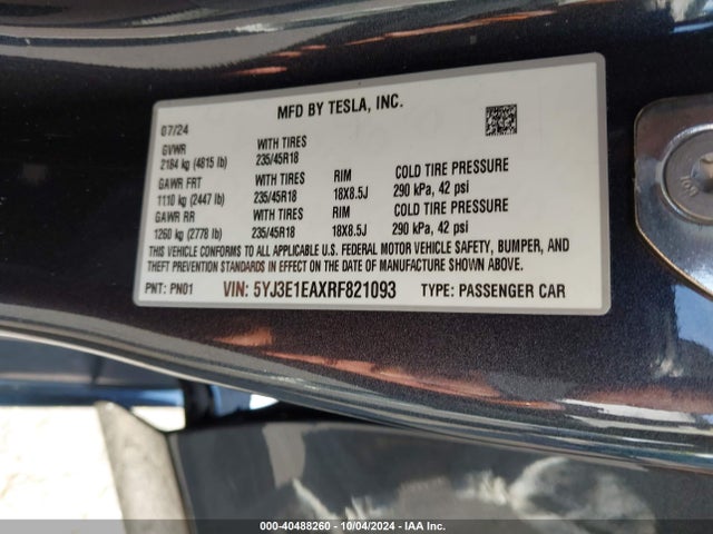 2024 TESLA MODEL 3 5YJ3E1EAXRF821093 Photo 8
