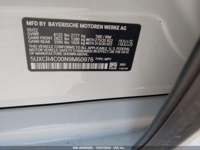 5UXCR4C00N9M60976 BMW X5 Sdrive40i