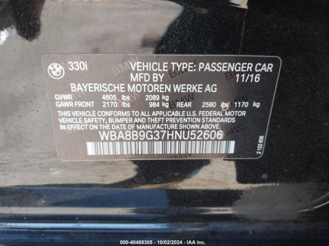 WBA8B9G37HNU52606 BMW 330I