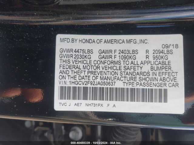 1HGCV2F92JA050637 Honda Accord Touring 2.0t