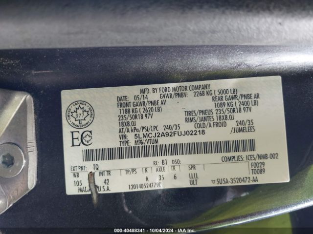 5LMCJ2A92FUJ02218 Lincoln MKC