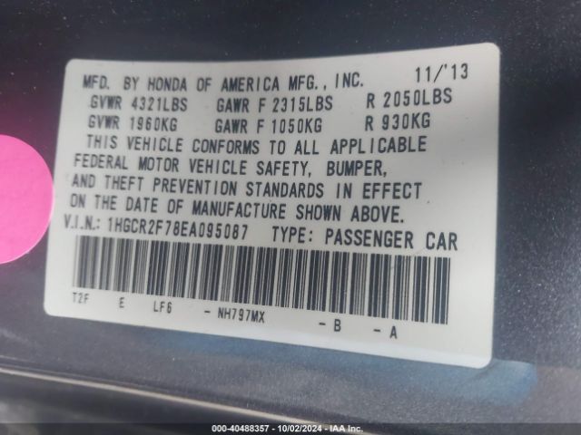 1HGCR2F78EA095087 Honda ACCORD EX