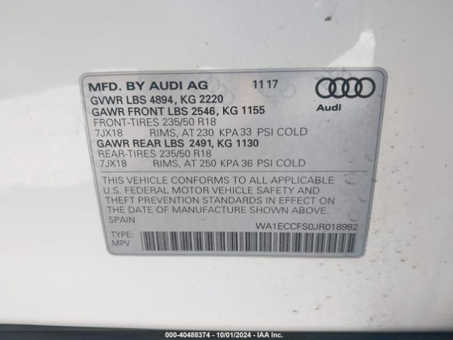 WA1ECCFS0JR018982 Audi Q3 2.0t Premium/2.0t Sport Premium