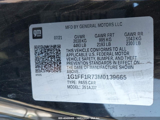 Chevrolet Camaro Rwd  Lt1 2021 1G1FF1R73M0139665 Image 9