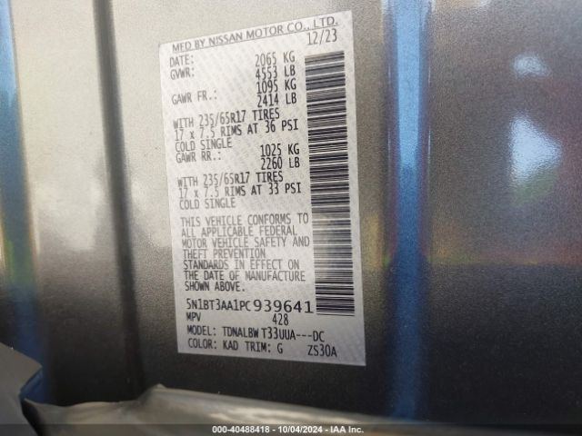 5N1BT3AA1PC939641 Nissan Rogue S Fwd