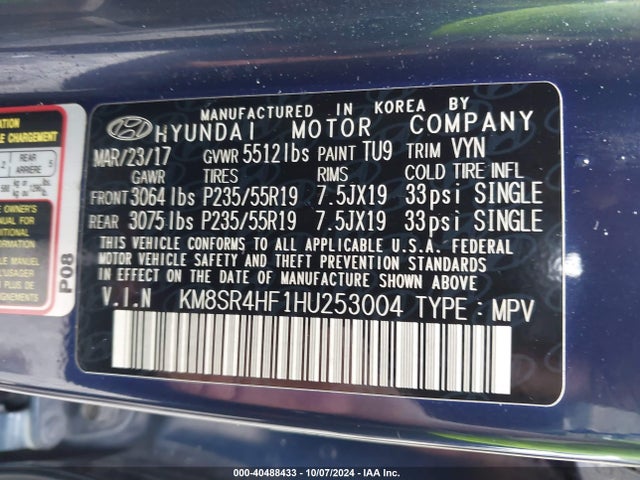 Hyundai Santa Fe Se Ultimate 2017 KM8SR4HF1HU253004 Image 9