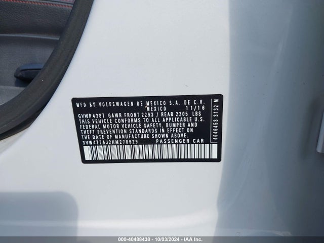 3VW4T7AJ2HM278929 Volkswagen JETTA GLI