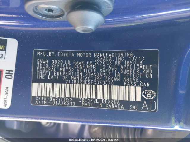 2T1BURHE5EC043070 Toyota Corolla S Plus