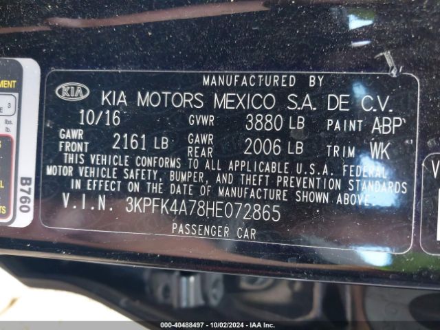 3KPFK4A78HE072865 KIA FORTE LX