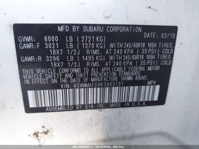 4S4WMAFDXK3463131 Subaru Ascent Premium