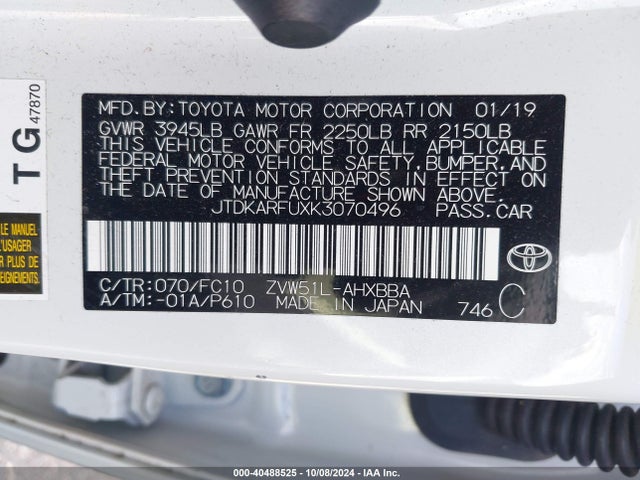 Toyota Prius L Eco 2019 JTDKARFUXK3070496 Image 9
