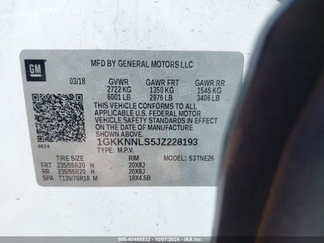 1GKKNNLS5JZ228193 GMC Acadia Slt-2