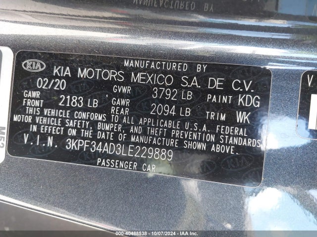 KIA Forte Gt-line 2020 3KPF34AD3LE229889 Image 9