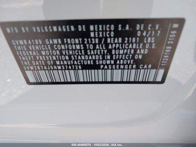 3VW2B7AJ5HM374726 Volkswagen Jetta 1.4t S