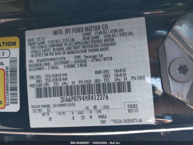 3FA6P0T94HR412276 Ford FUSION SE