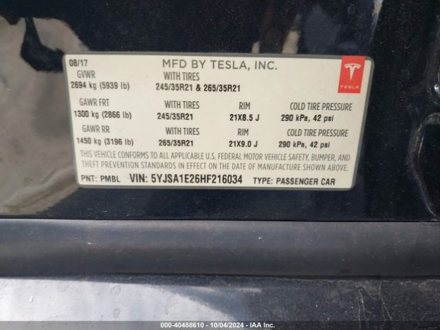 5YJSA1E26HF216034 Tesla Model S 100d/60d/75d/90d/p100d