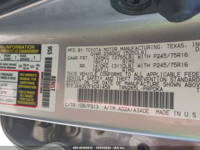 5TFJX4GN7FX041458 Toyota Tacoma Prerunner