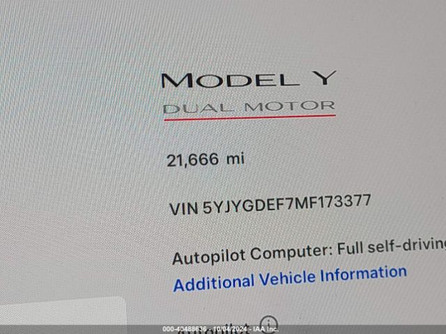 5YJYGDEF7MF173377 Tesla Model Y Performance Dual Motor All-wheel Drive