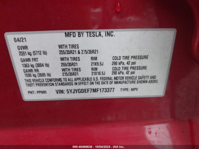 5YJYGDEF7MF173377 Tesla Model Y Performance Dual Motor All-wheel Drive