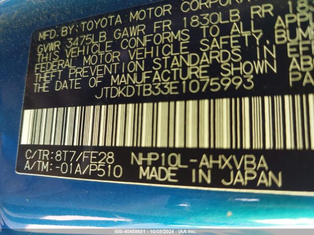 JTDKDTB33E1075993 Toyota Prius C One
